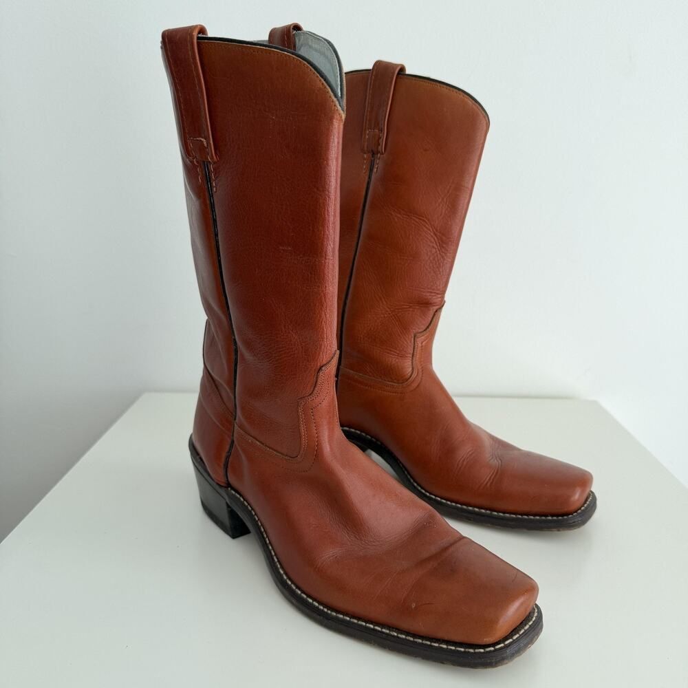 Vintage Sears Boots Mens 11D Brown Leather Square Toe Campus Work Western USA Md